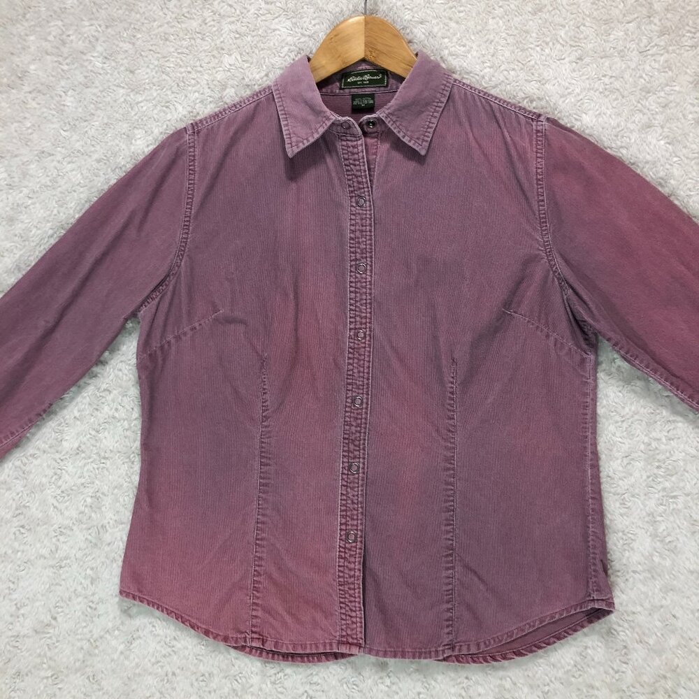 Eddie Bauer Women's Pink Purple Cotton Corduroy Button Down Size Medium‎